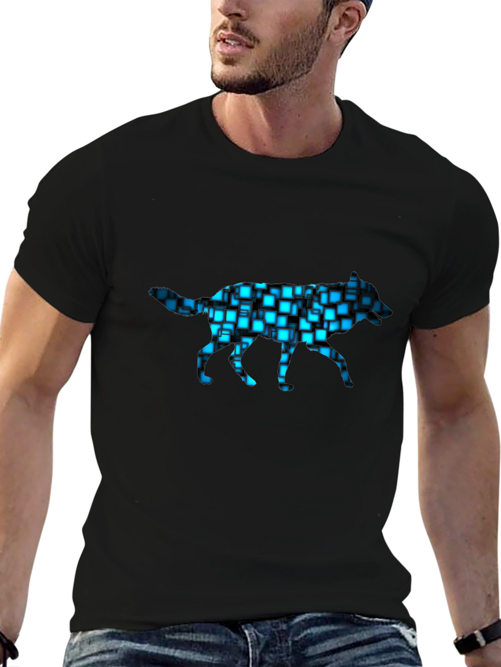 Cyber Wolf T-Shirt - Black Graphic Tee