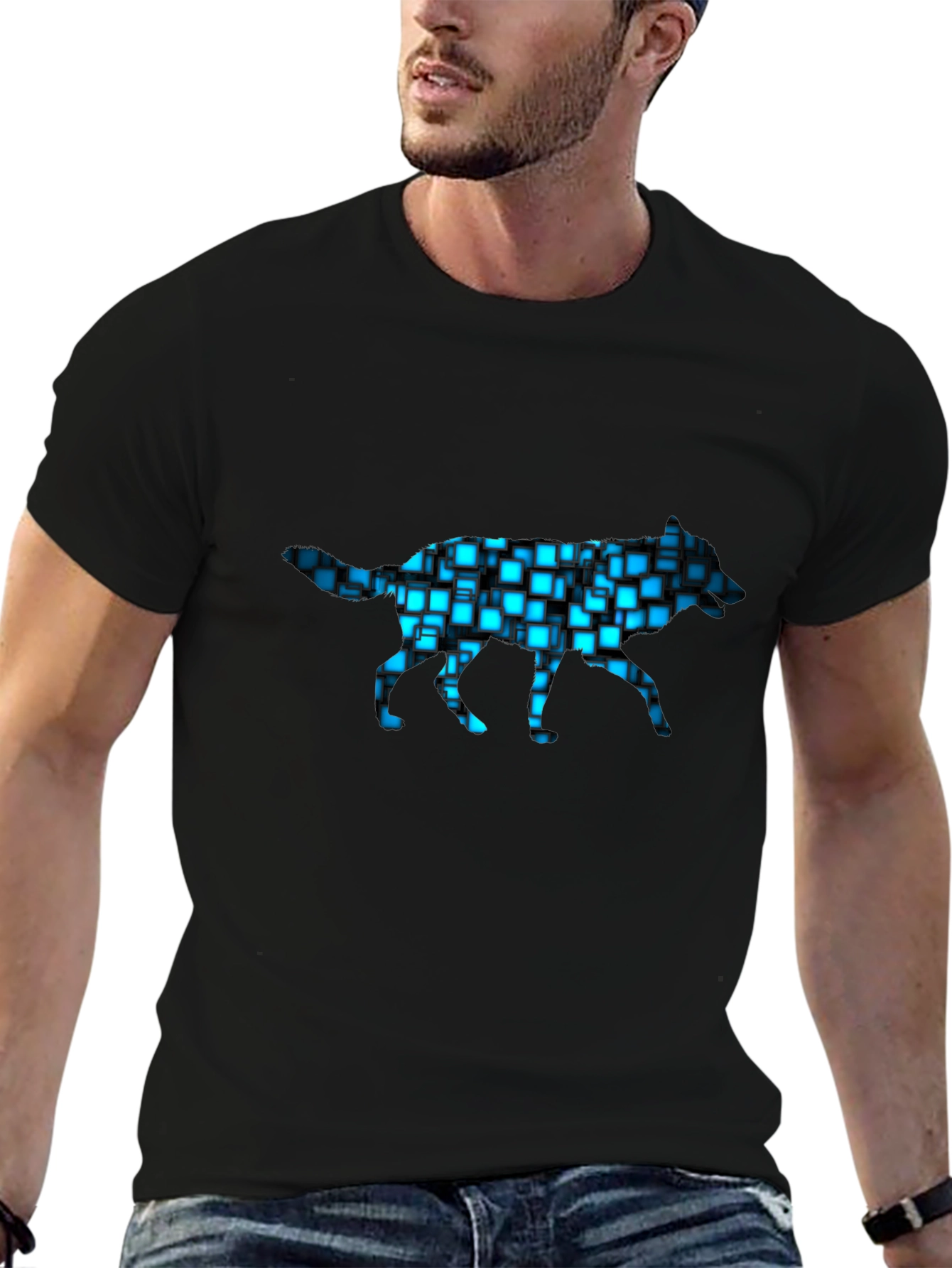 Cyber Wolf T-Shirt - Black Graphic Tee