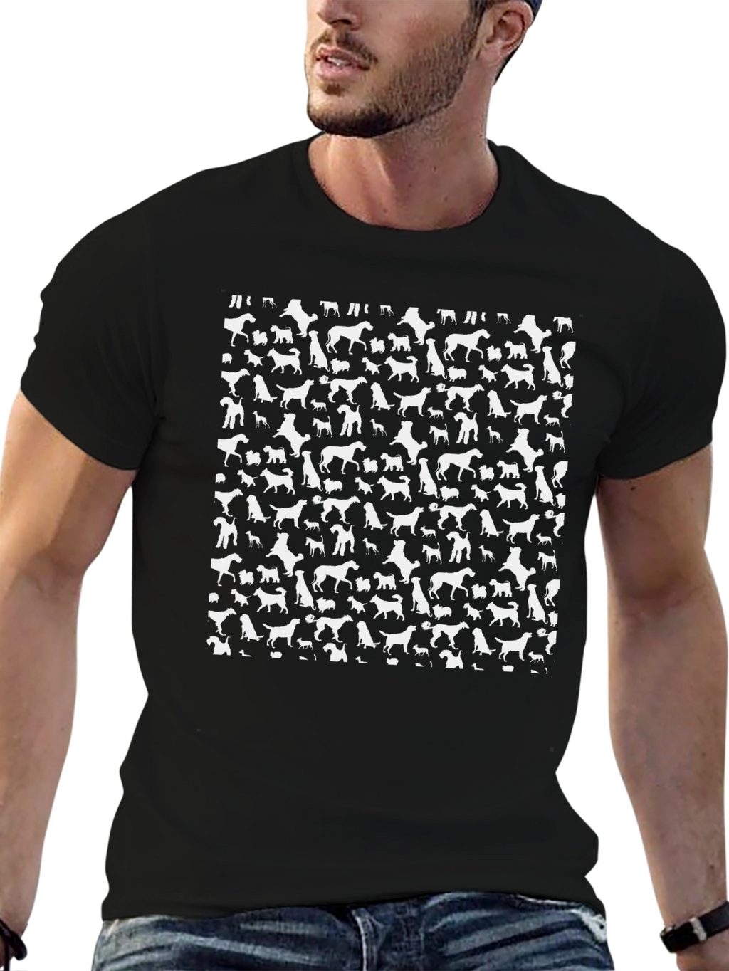 Dog Pattern Black T-Shirt for Men