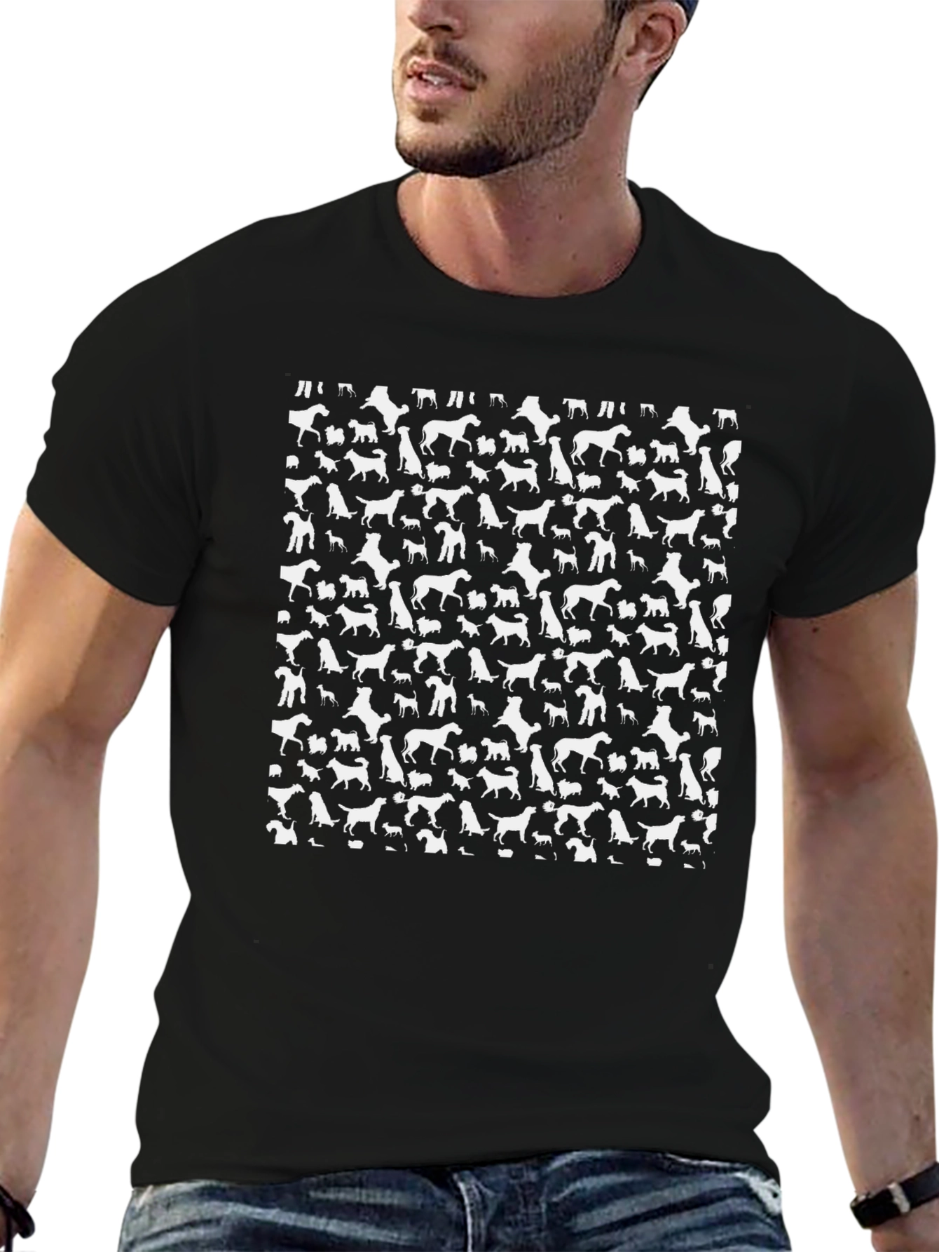 Dog Pattern Black T-Shirt for Men