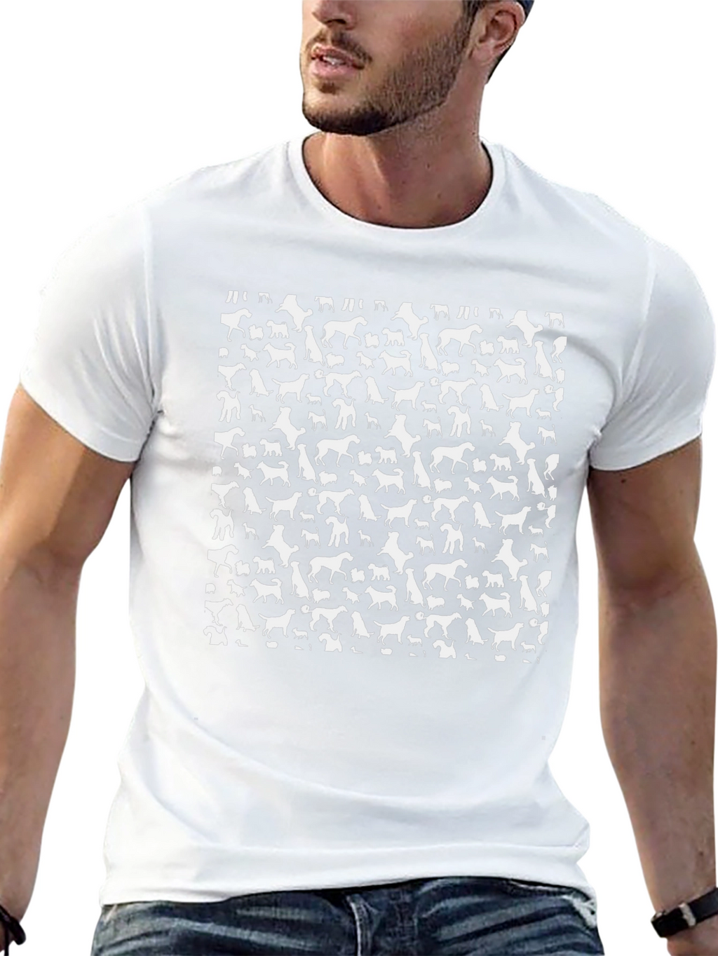 Dog Pattern Black T-Shirt for Men