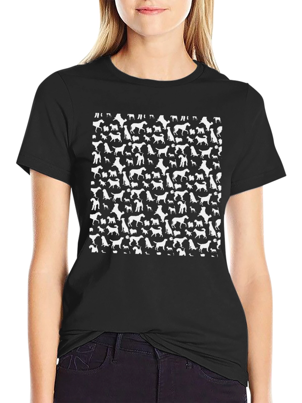 Dog Pattern Black T-Shirt for Men