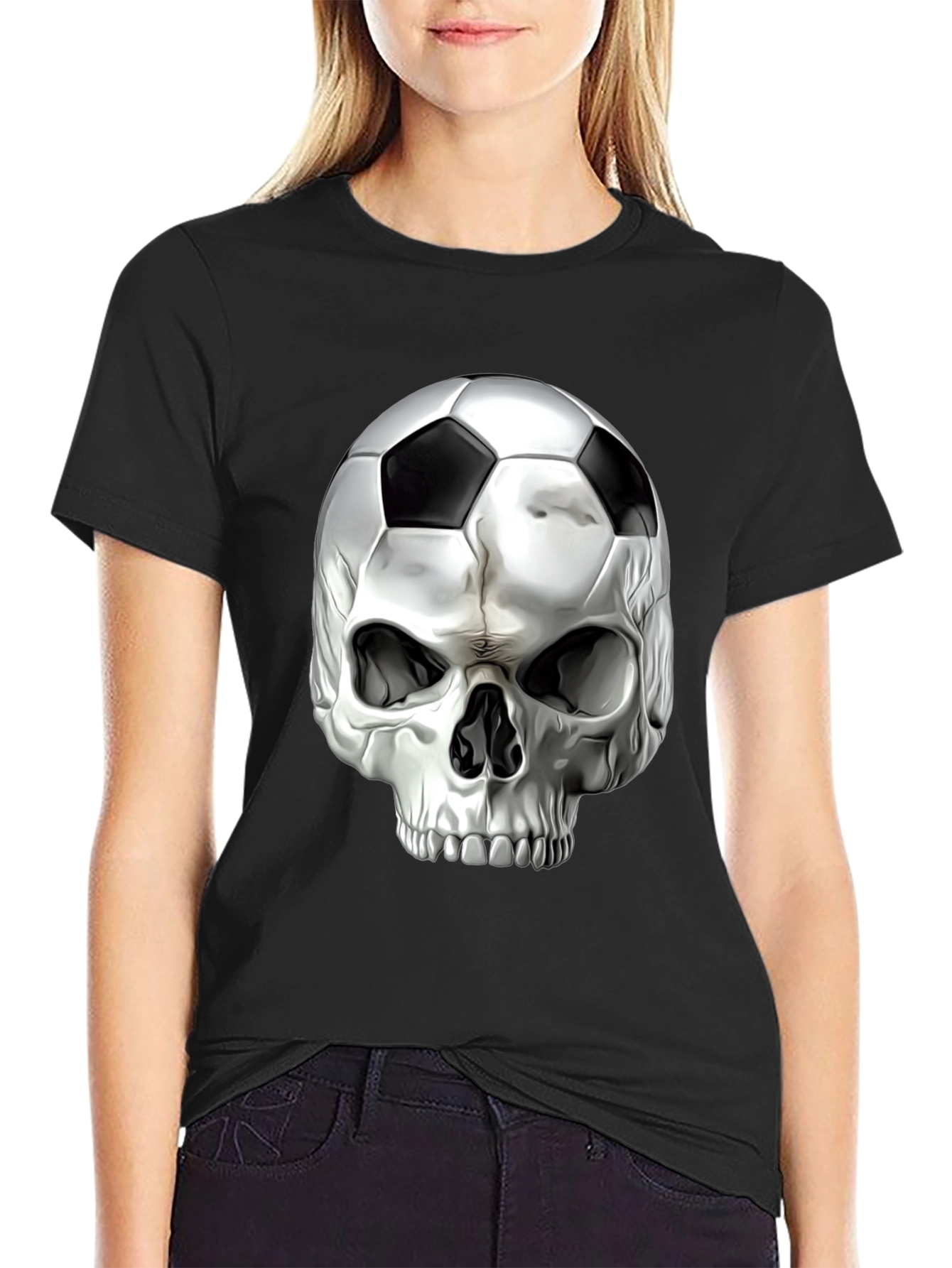 Skull Soccer Ball Graphic Tee - Black T-Shirt