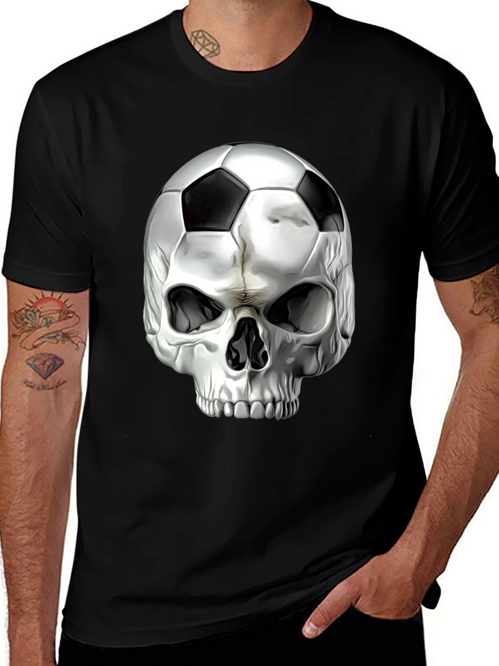 Skull Soccer Ball Graphic Tee - Black T-Shirt