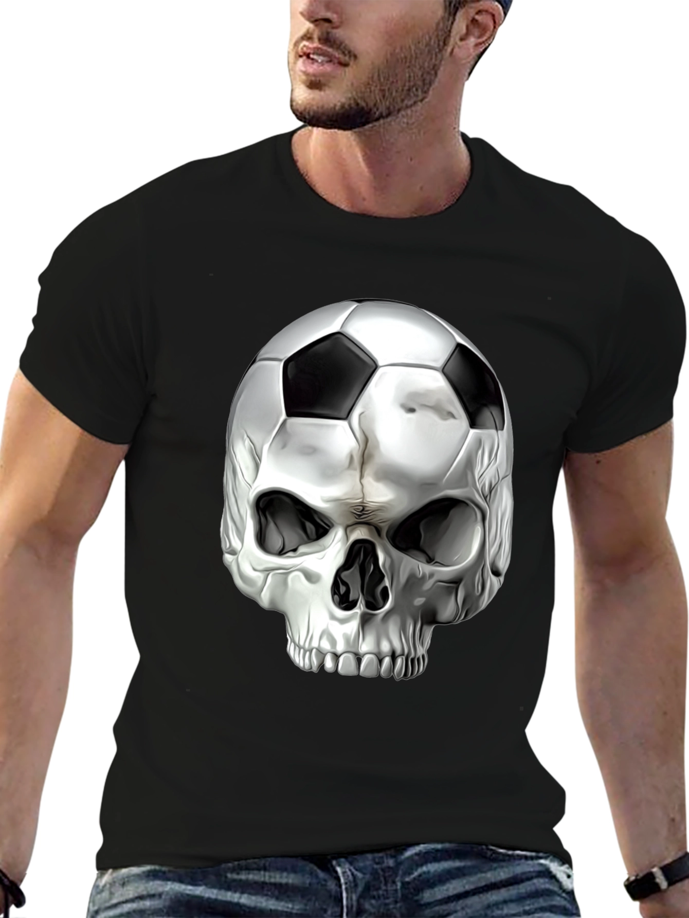 Skull Soccer Ball Graphic Tee - Black T-Shirt