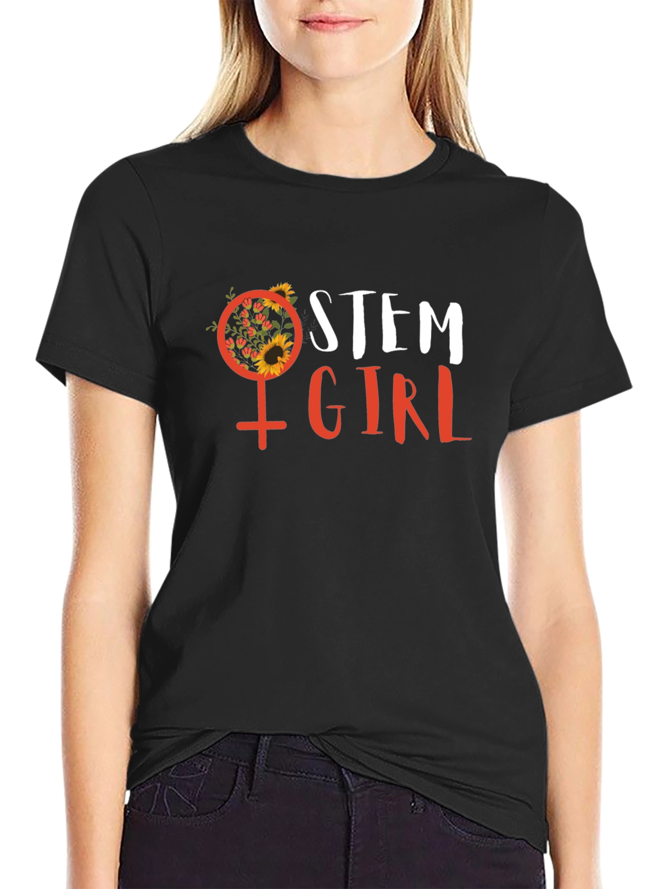 STEM Girl T-Shirt - Floral Venus Symbol Science Tee