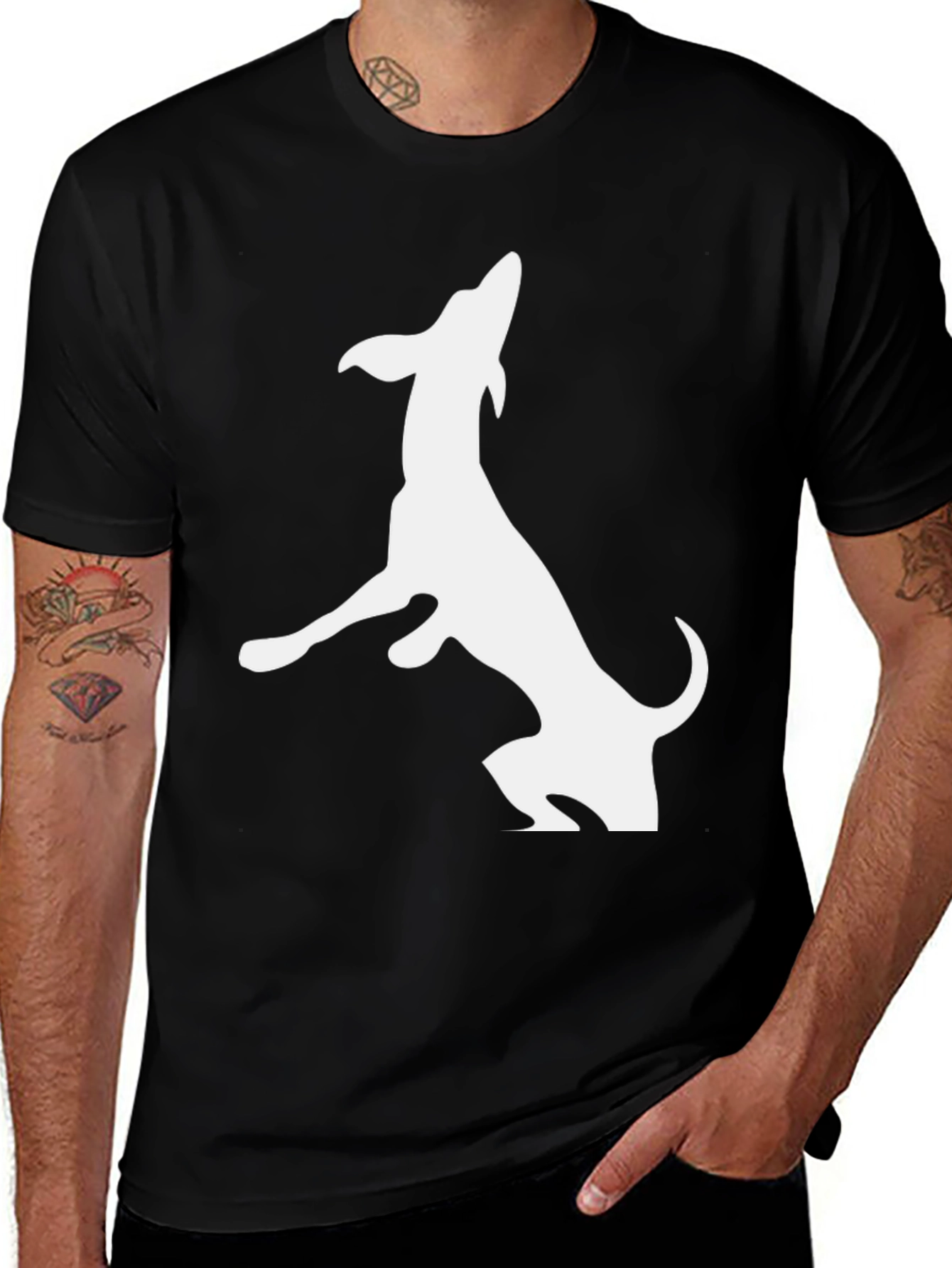 Dog Silhouette T-Shirt - Black Cotton Tee