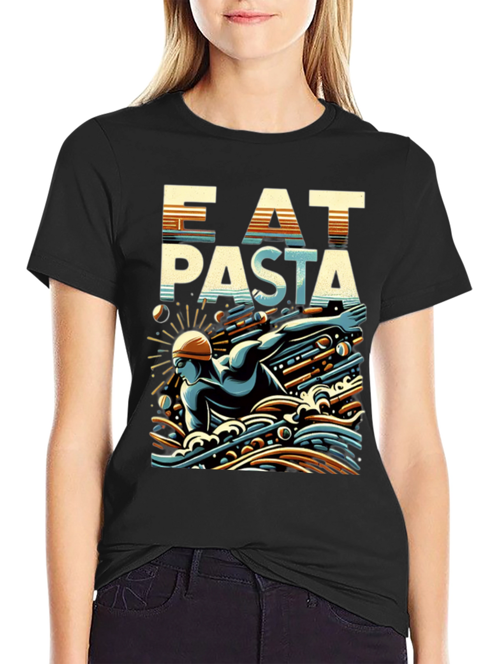Eat Pasta Swim Faster T-Shirt Cool Graphic Tee