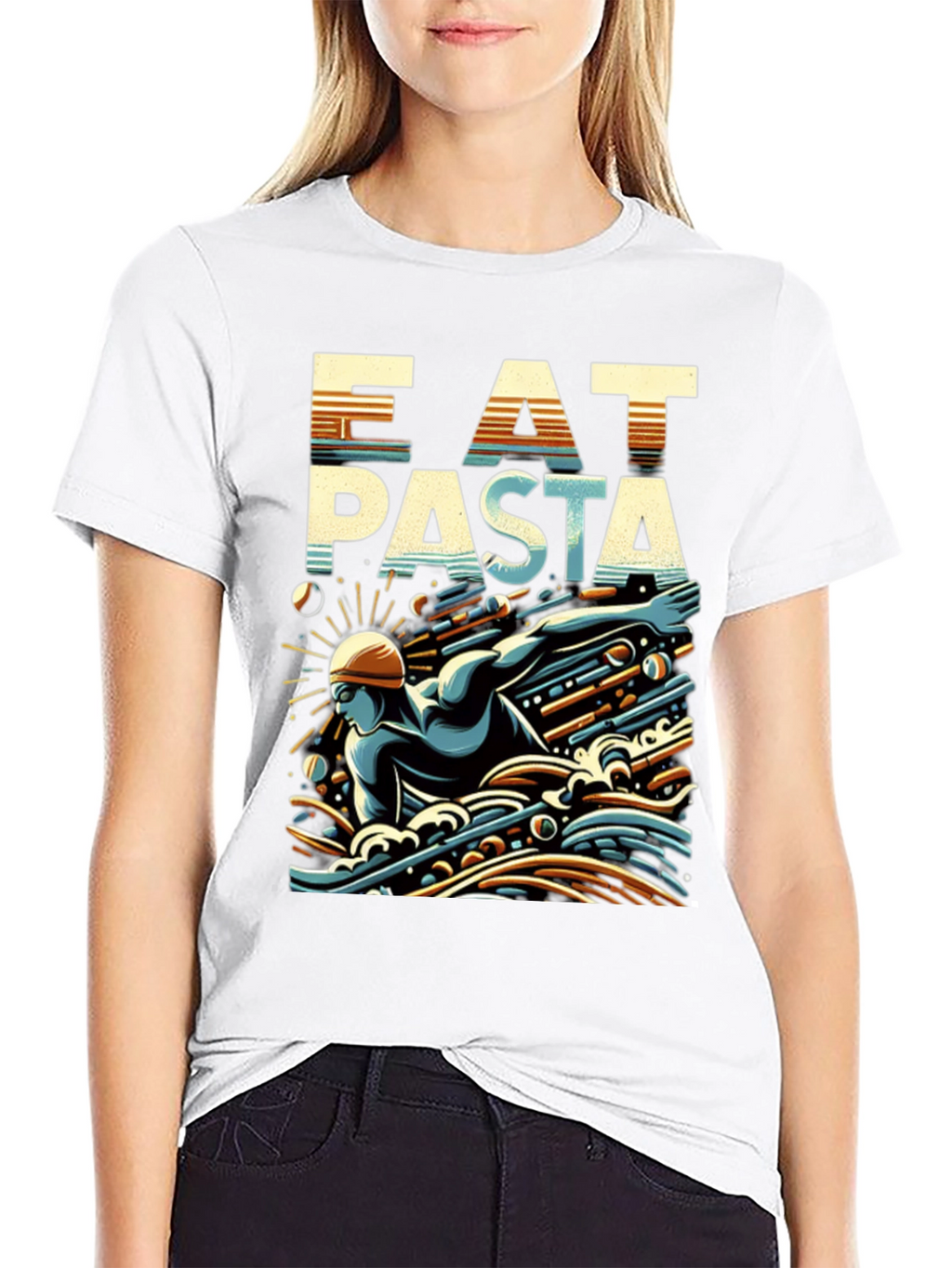 Eat Pasta Swim Faster T-Shirt Cool Graphic Tee