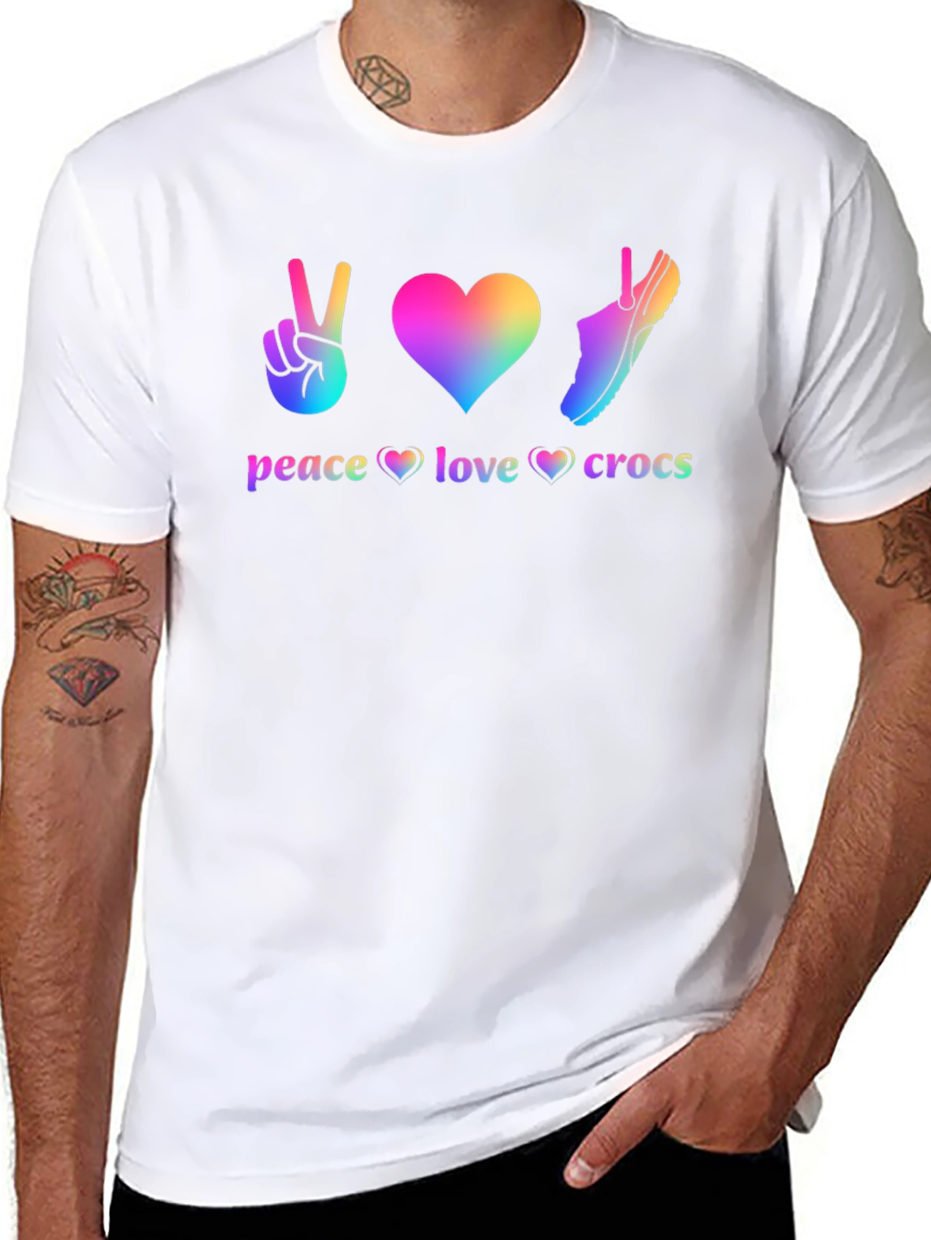 Peace Love Crocs T-Shirt Rainbow Graphic Tee
