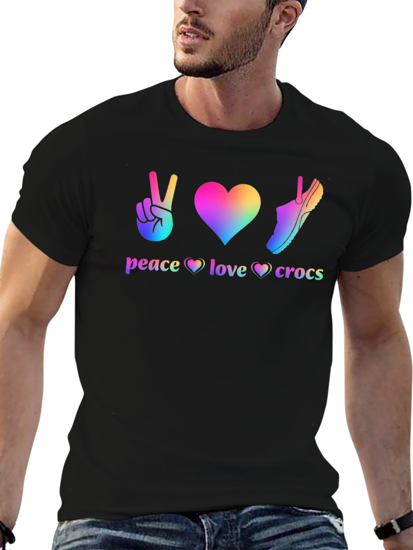 Peace Love Crocs T-Shirt Rainbow Graphic Tee