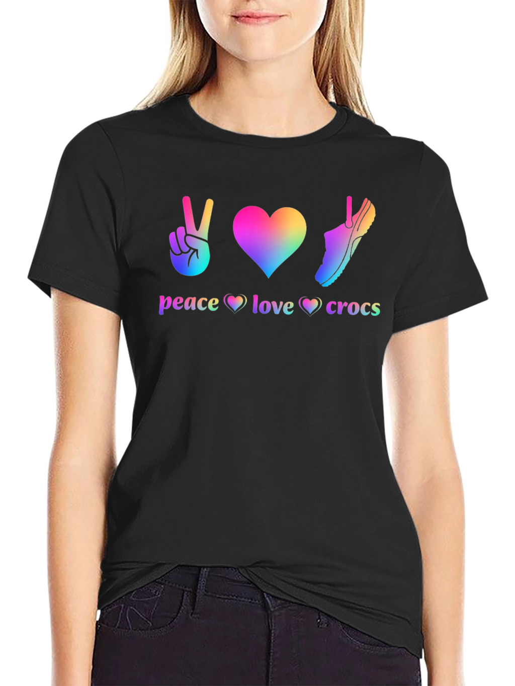 Peace Love Crocs T-Shirt Rainbow Graphic Tee
