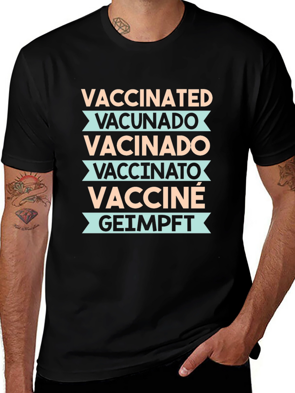 Vaccinated Languages Graphic Tee - Unisex Black T-Shirt