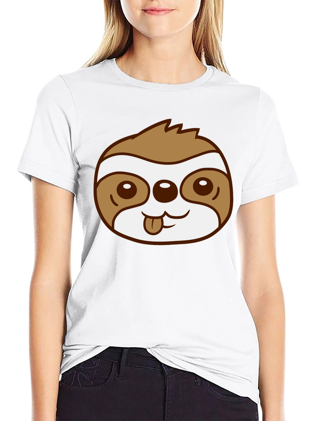 Cute Sloth Face Graphic Black T-Shirt