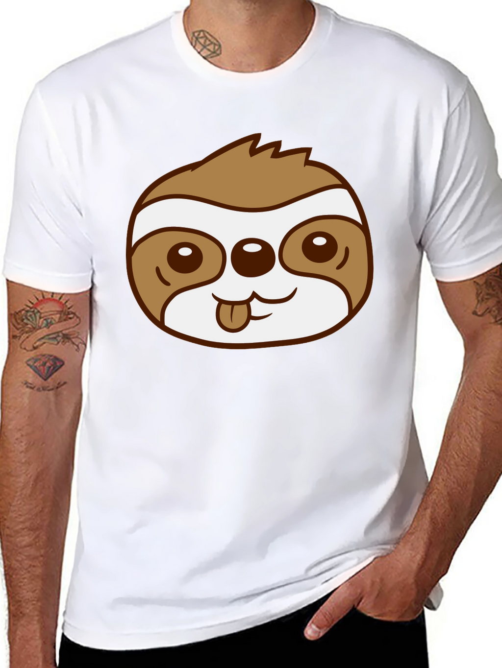 Cute Sloth Face Graphic Black T-Shirt