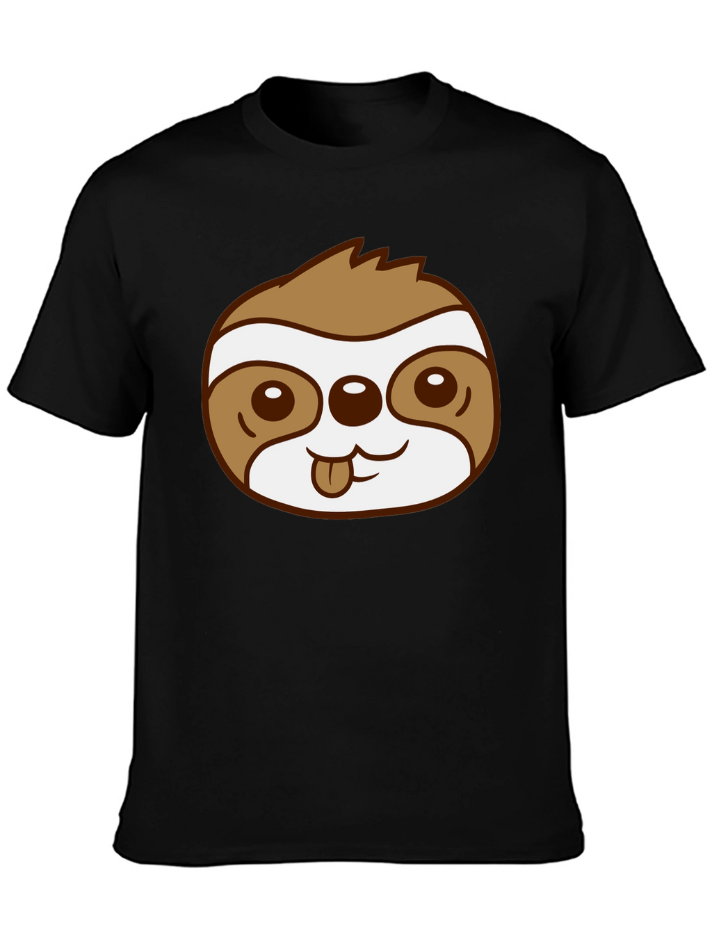 Cute Sloth Face Graphic Black T-Shirt