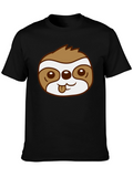 Cute Sloth Face Graphic Black T-Shirt