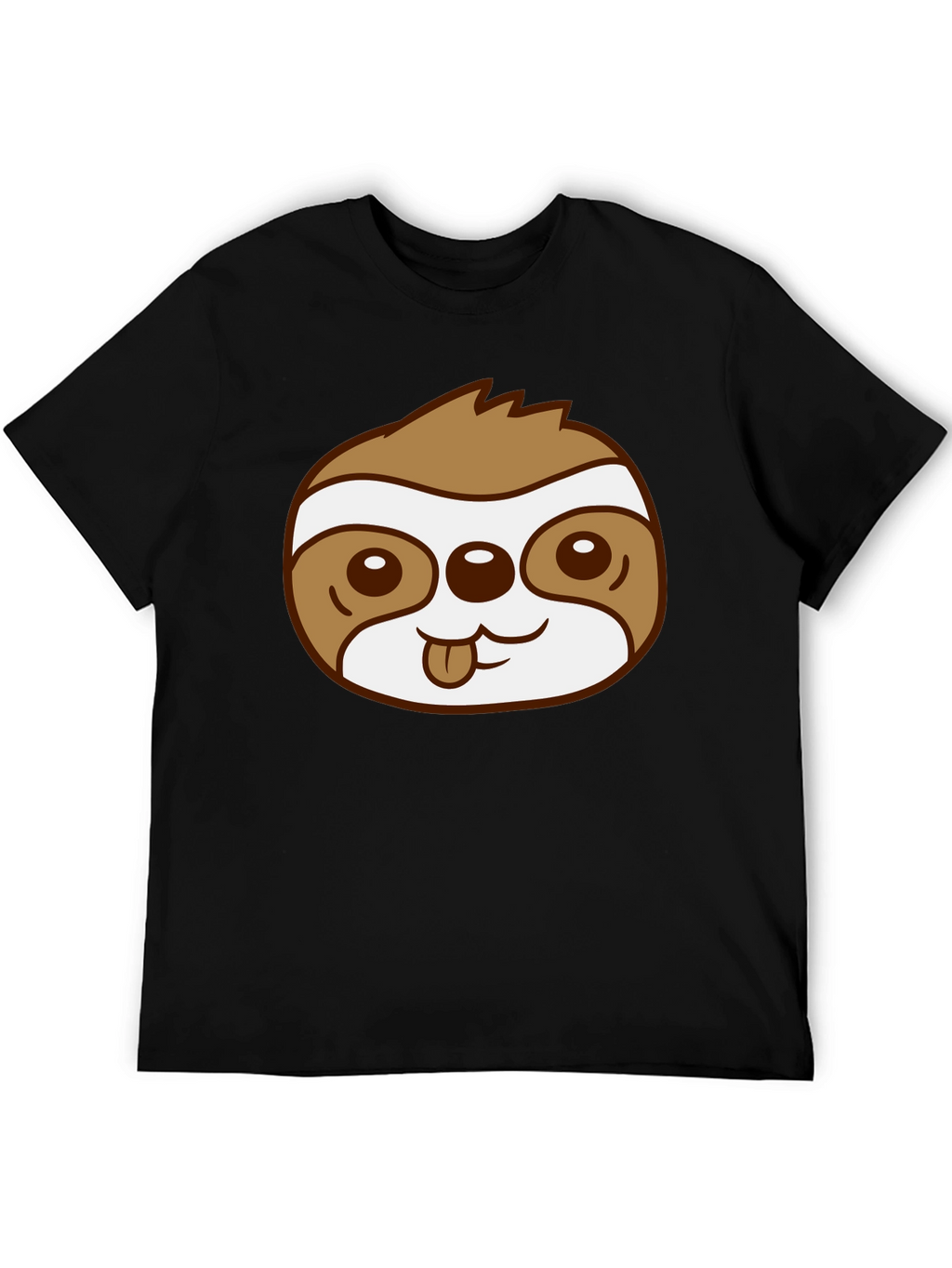 Cute Sloth Face Graphic Black T-Shirt