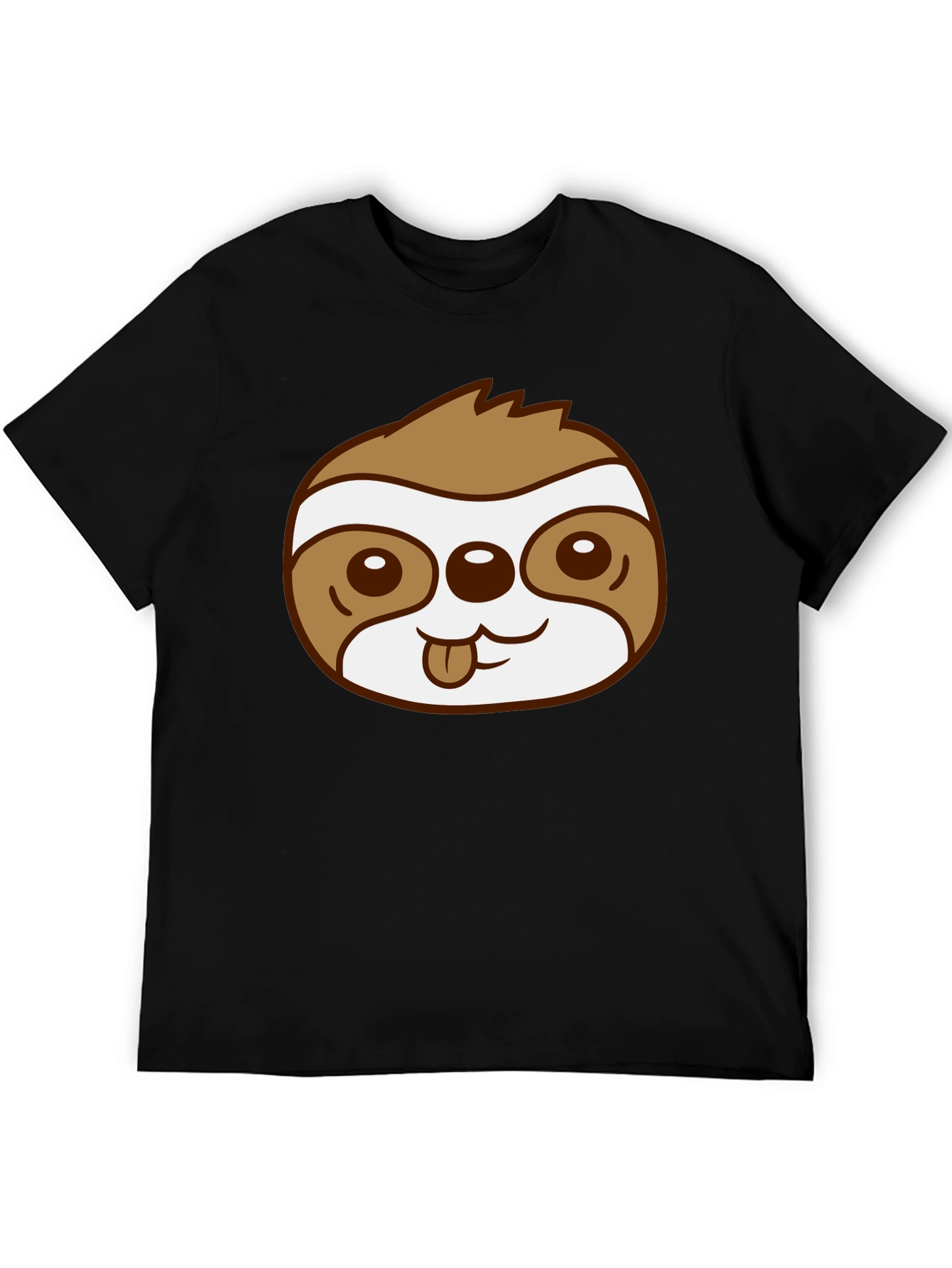 Cute Sloth Face Graphic Black T-Shirt