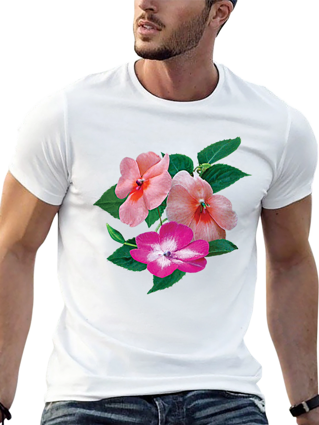 Floral Impatiens Graphic Tee - Black Cotton Blend