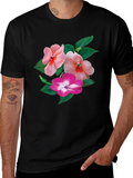 Floral Impatiens Graphic Tee - Black Cotton Blend