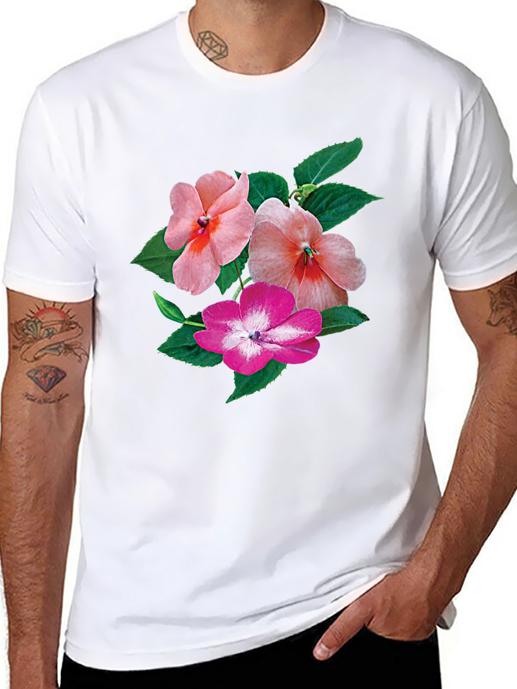 Floral Impatiens Graphic Tee - Black Cotton Blend