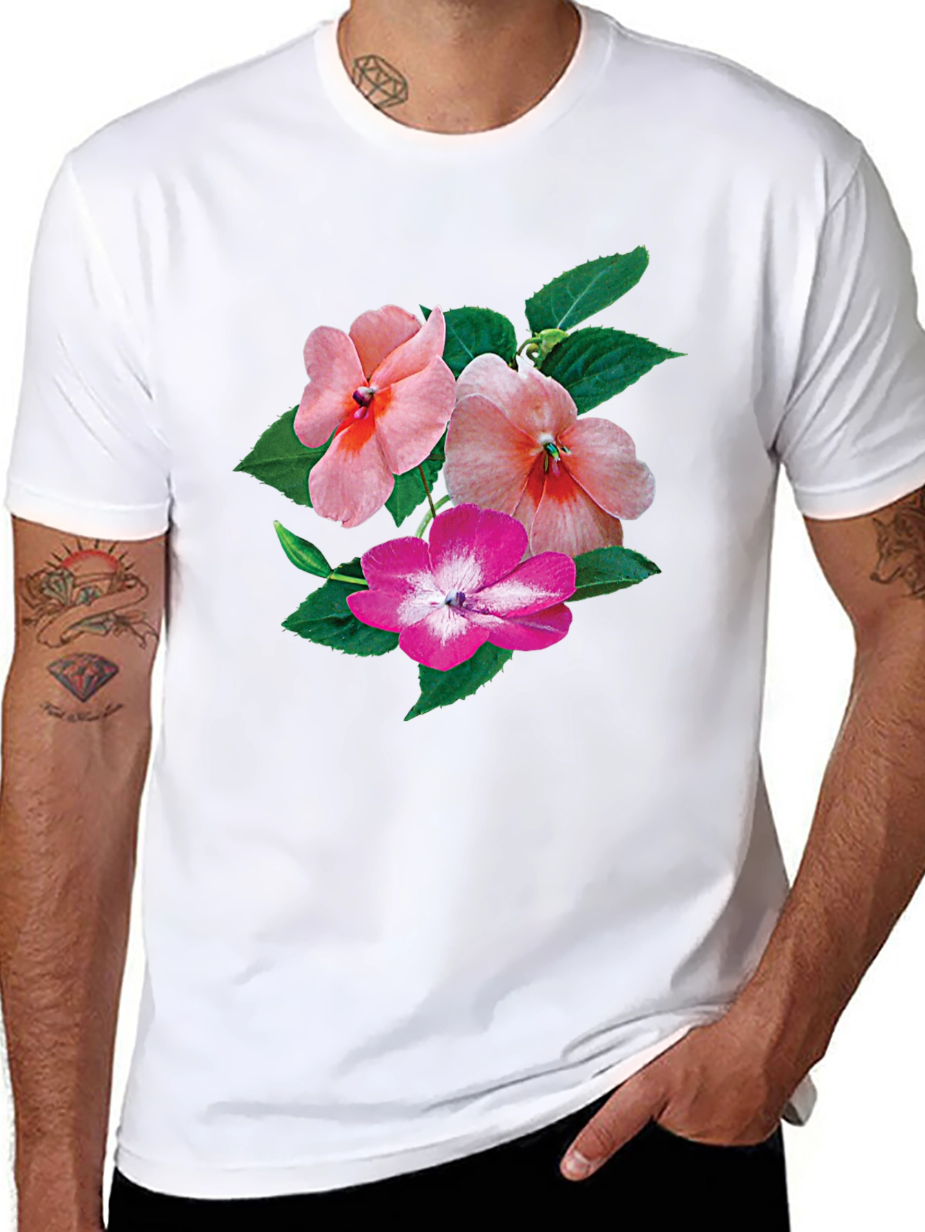 Floral Impatiens Graphic Tee - Black Cotton Blend