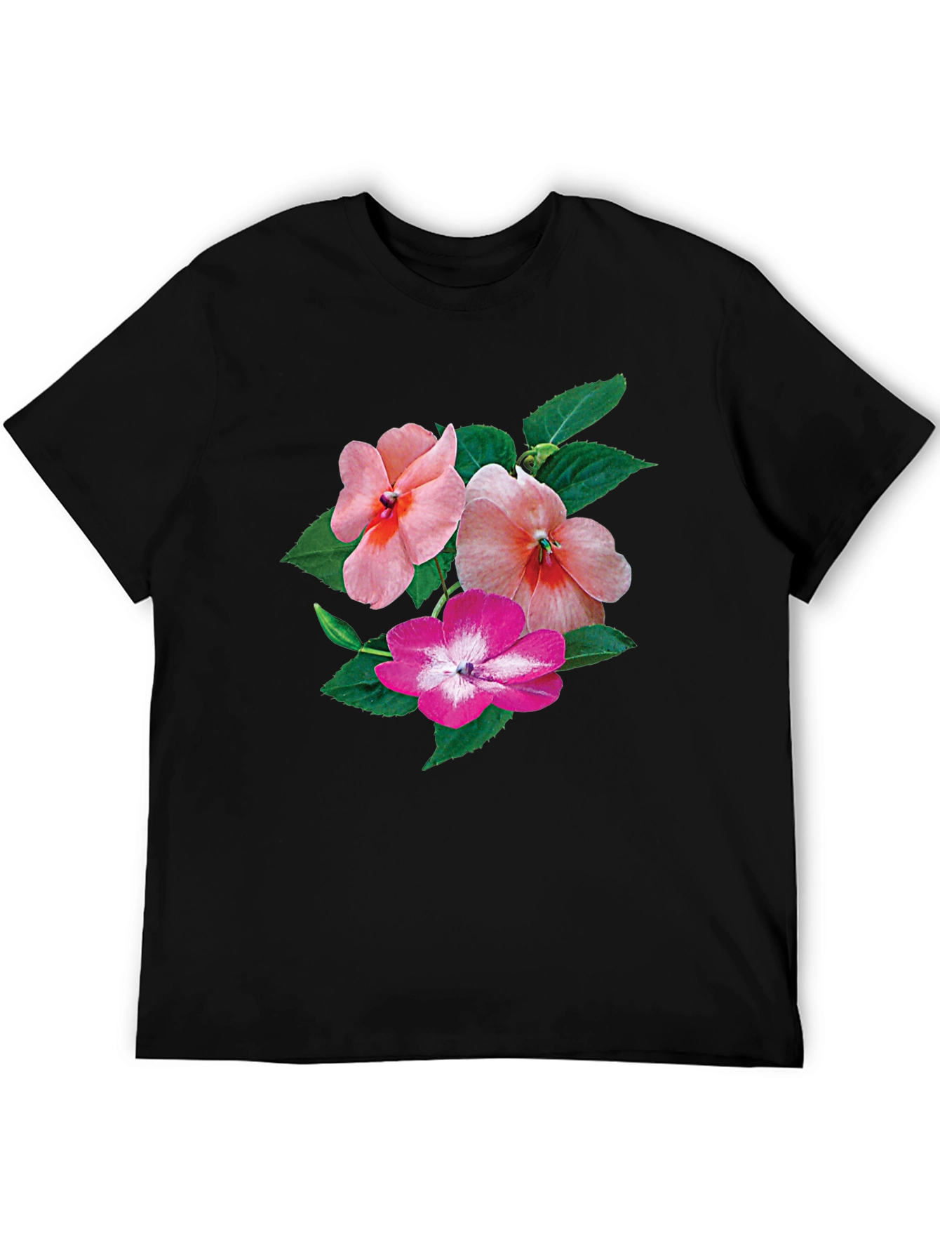 Floral Impatiens Graphic Tee - Black Cotton Blend