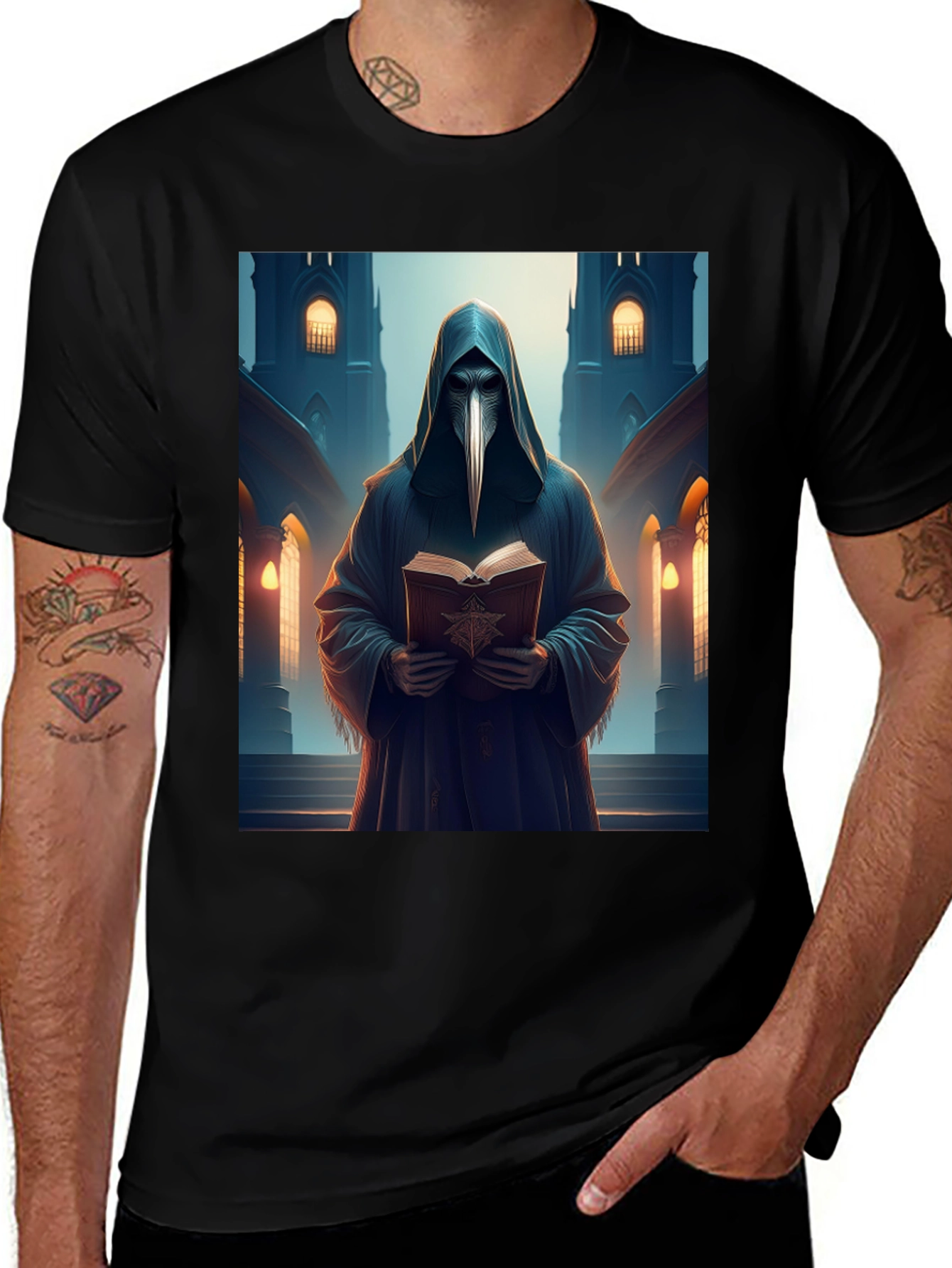 Plague Doctor Black T-Shirt - Medieval Gothic Style