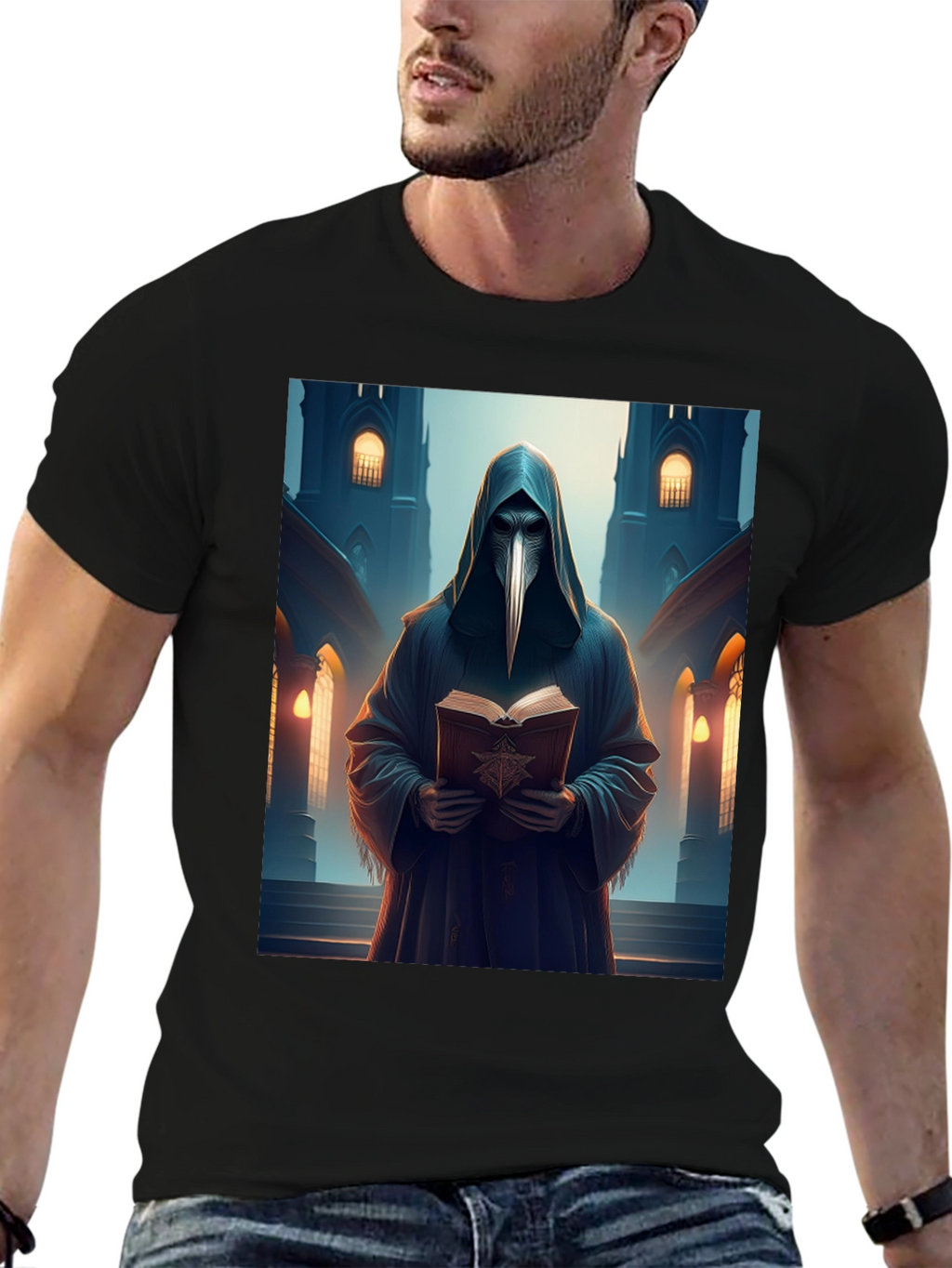 Plague Doctor Black T-Shirt - Medieval Gothic Style