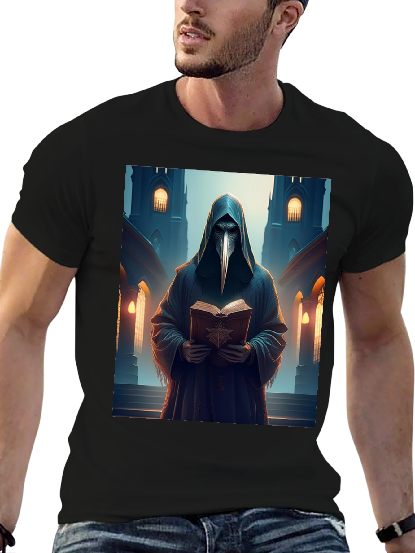 Plague Doctor Black T-Shirt - Medieval Gothic Style