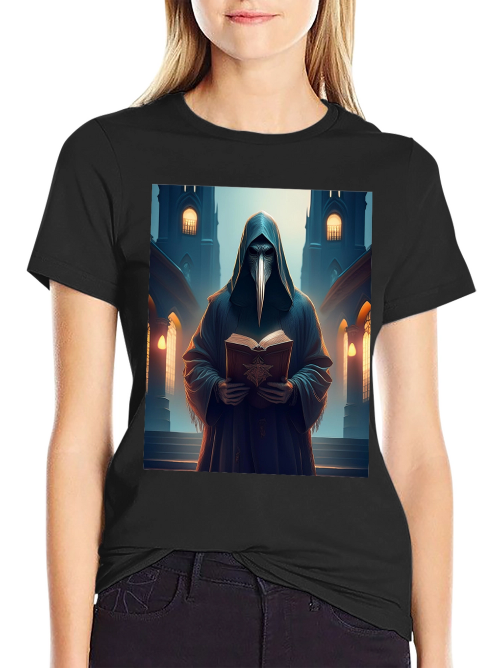 Plague Doctor Black T-Shirt - Medieval Gothic Style