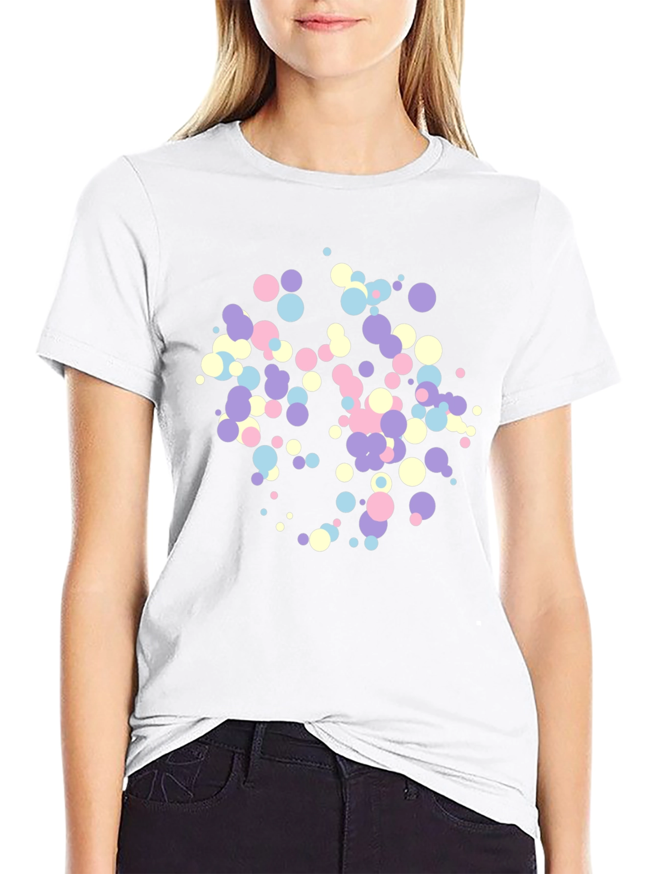 Pastel Confetti Print Black T-Shirt