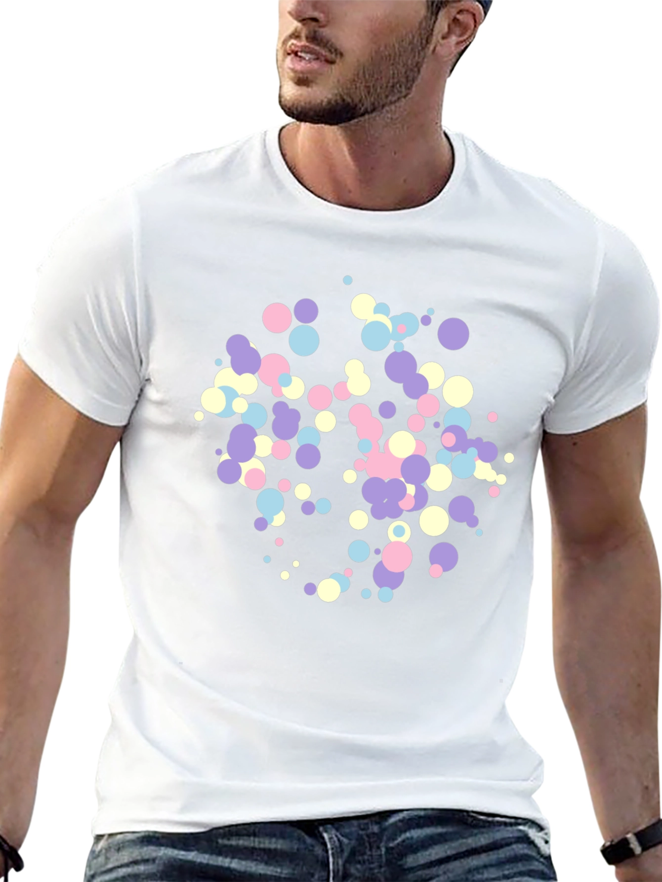 Pastel Confetti Print Black T-Shirt