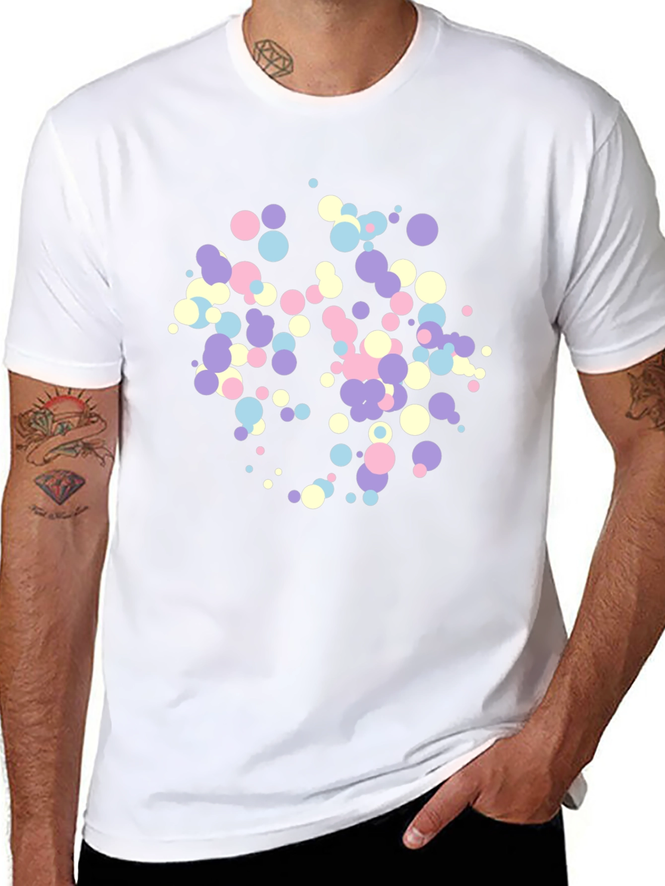 Pastel Confetti Print Black T-Shirt
