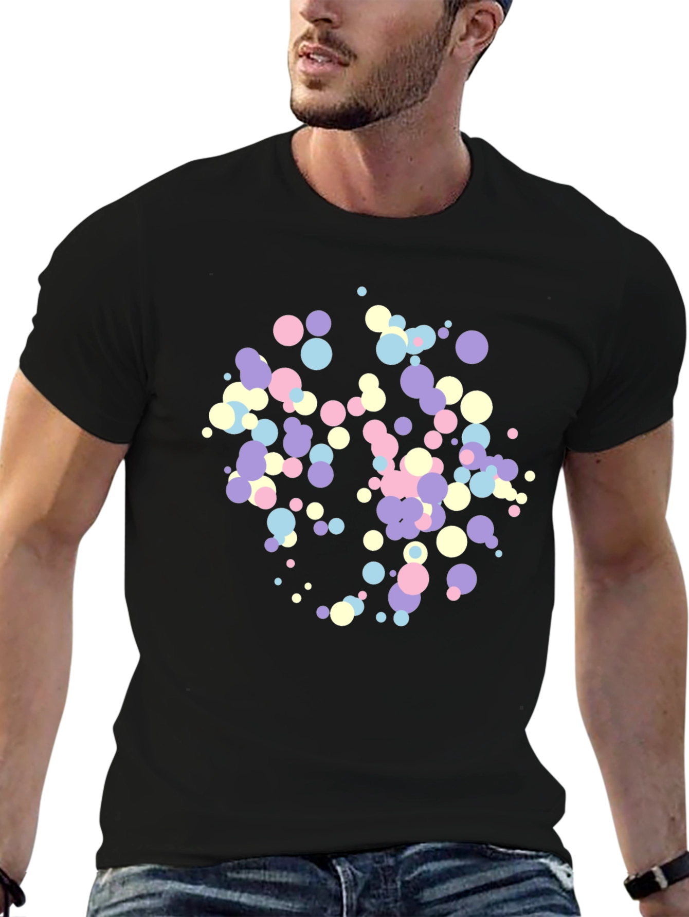 Pastel Confetti Print Black T-Shirt