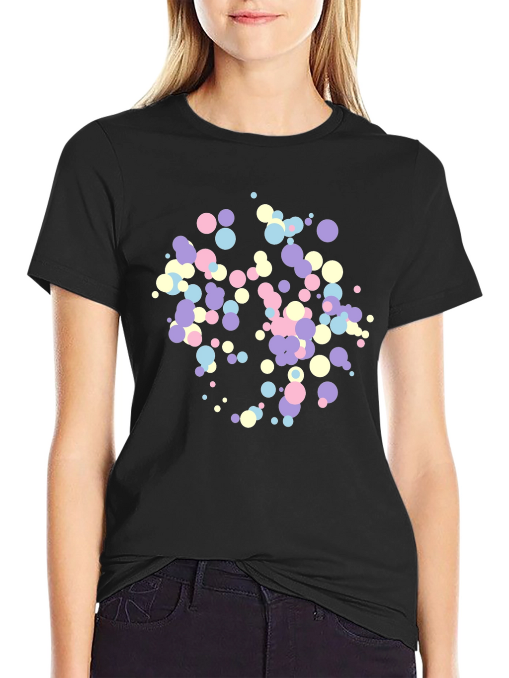 Pastel Confetti Print Black T-Shirt