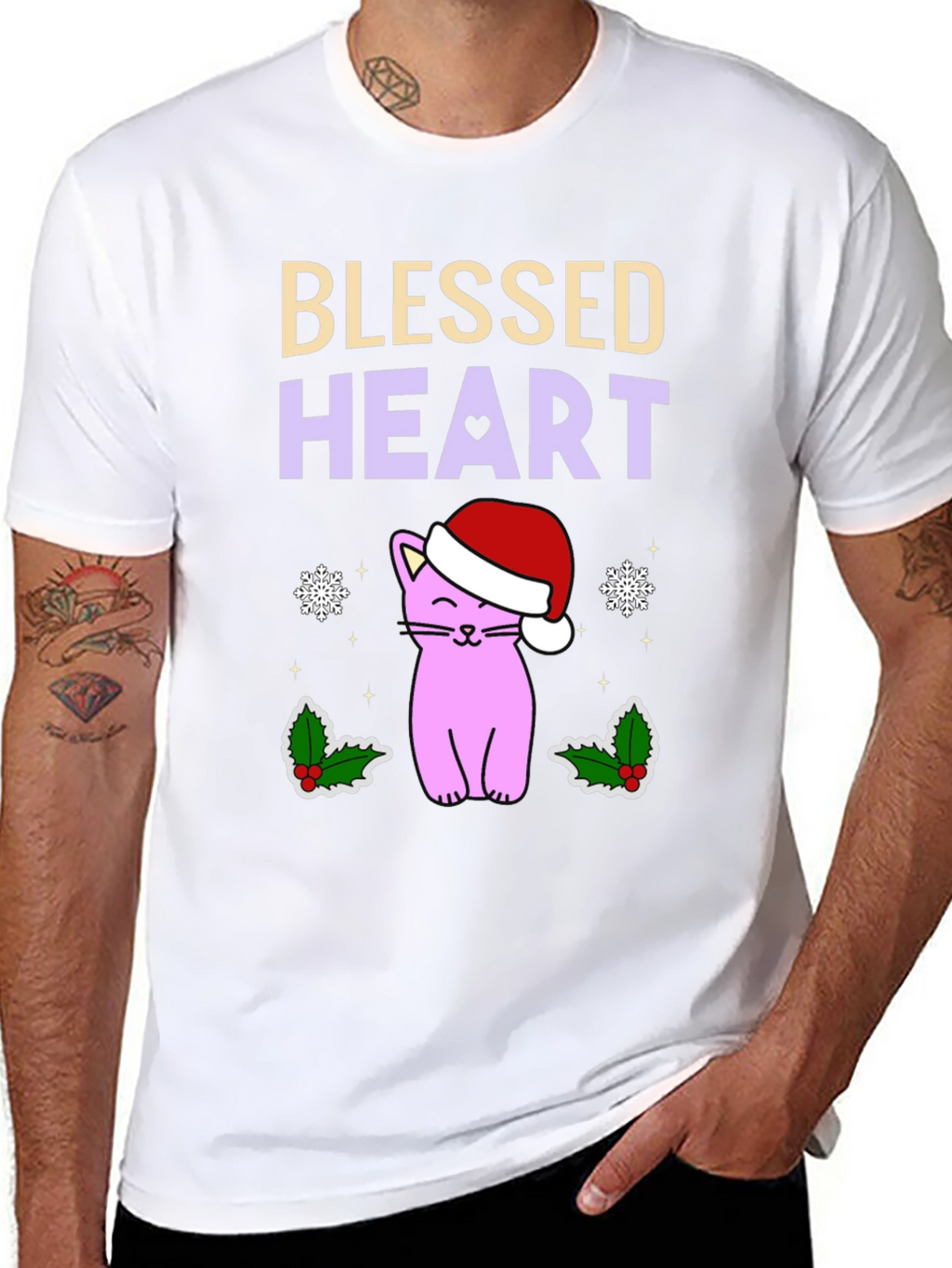 Blessed Heart Cat Christmas T-Shirt