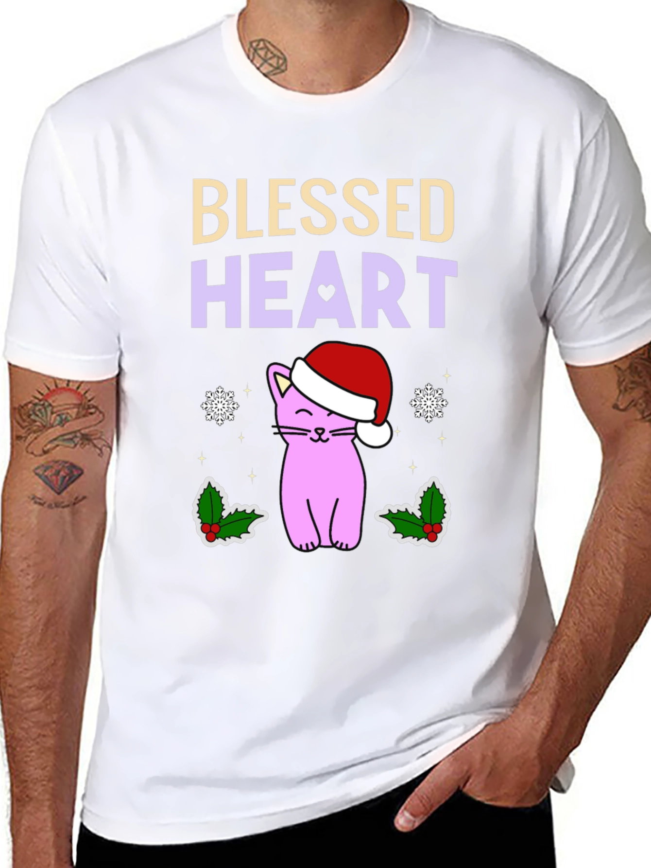 Blessed Heart Cat Christmas T-Shirt