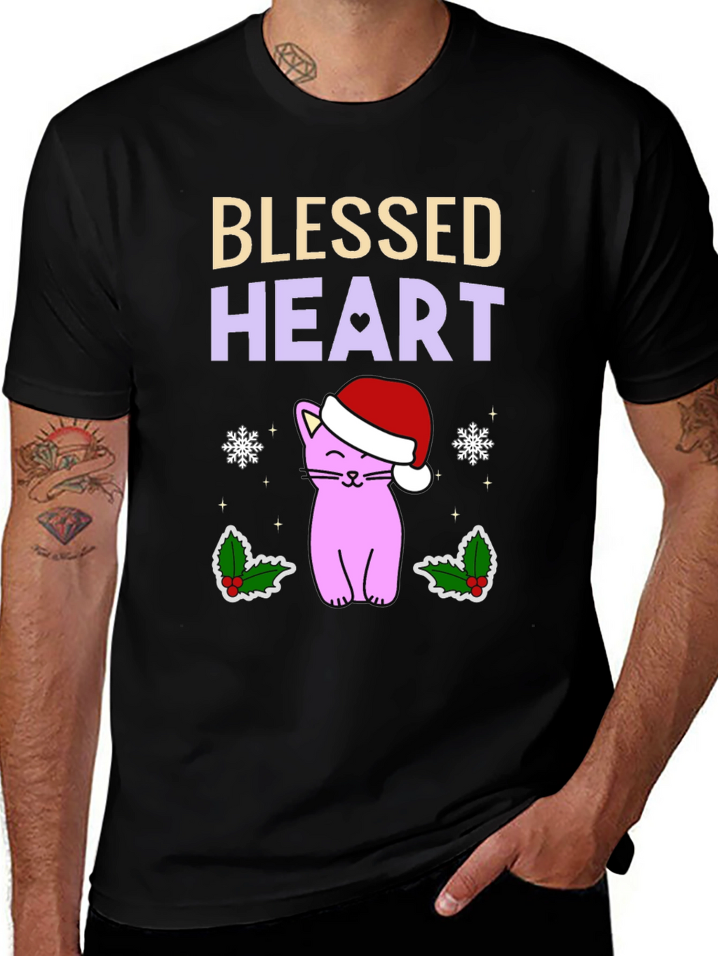 Blessed Heart Cat Christmas T-Shirt
