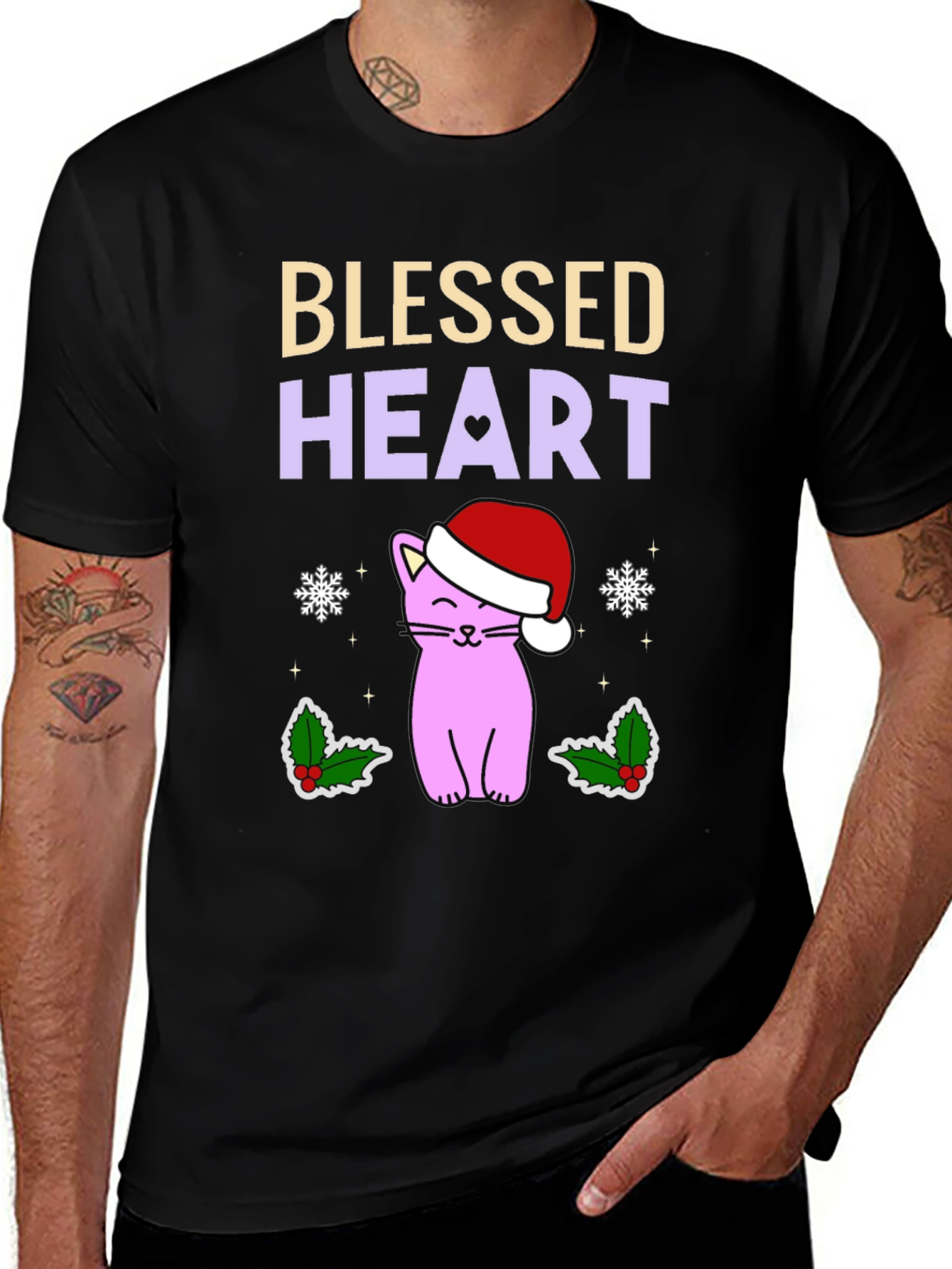 Blessed Heart Cat Christmas T-Shirt