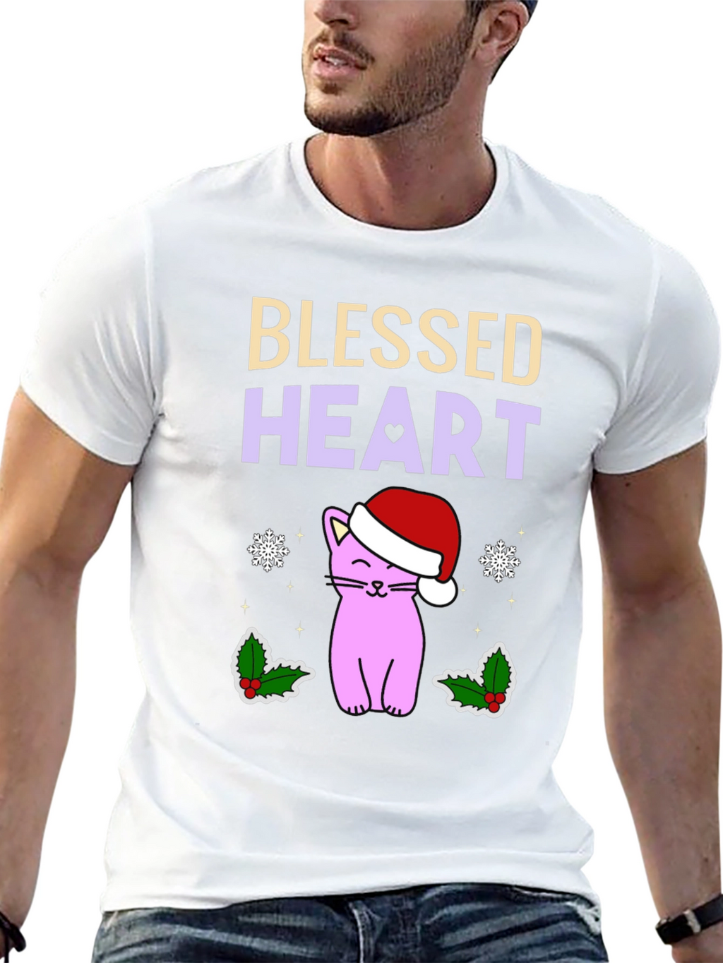 Blessed Heart Cat Christmas T-Shirt