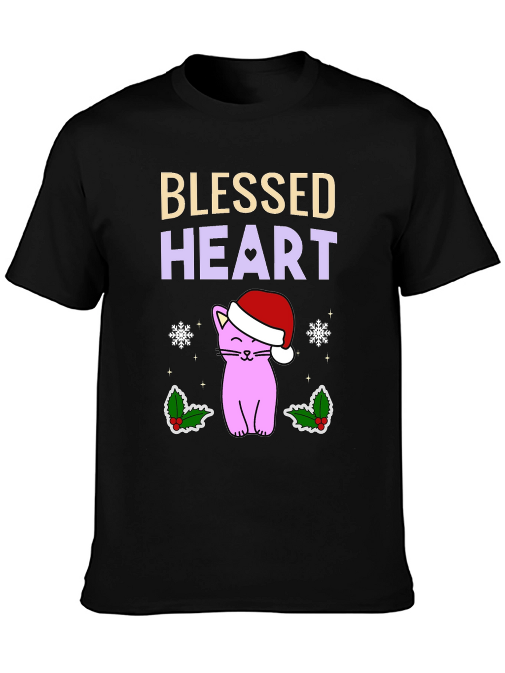 Blessed Heart Cat Christmas T-Shirt