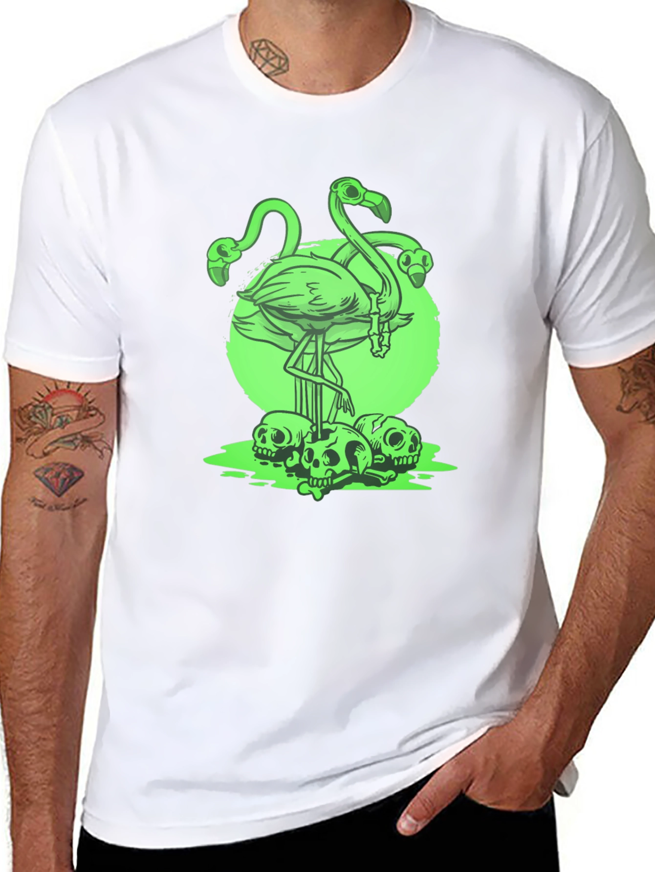 Flamingo Skull Graphic Tee - Mens Black T-Shirt