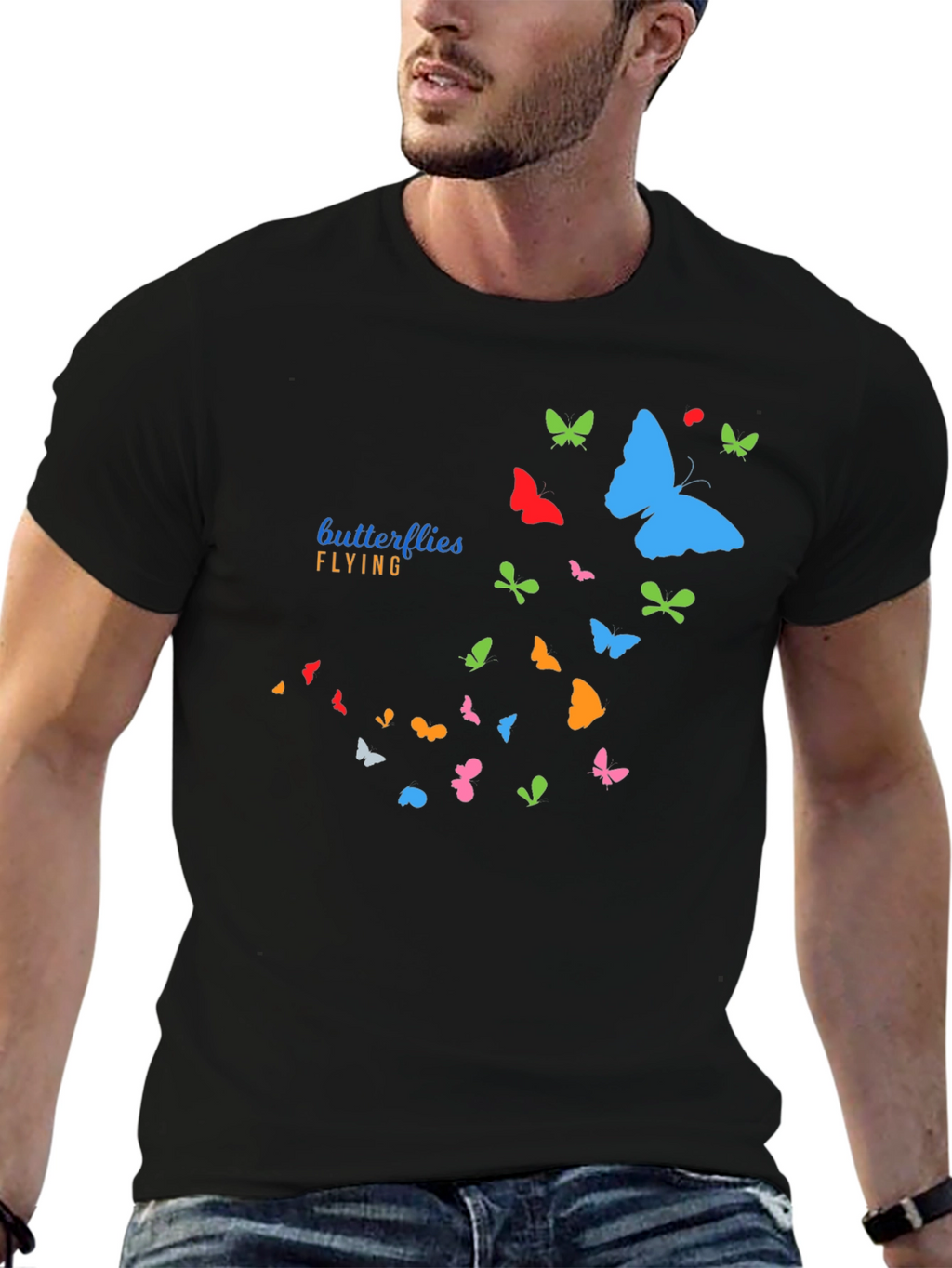 Butterfly Flight Graphic T-Shirt - Casual Black Tee
