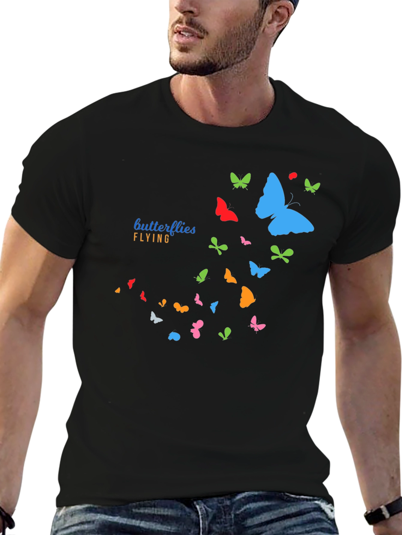Butterfly Flight Graphic T-Shirt - Casual Black Tee