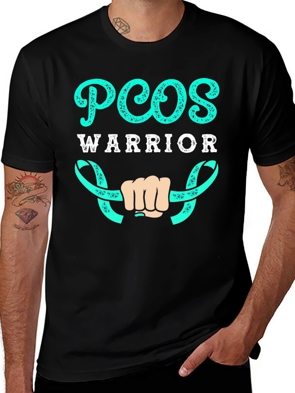 PCOS Warrior T-Shirt - Teal Ribbon Design