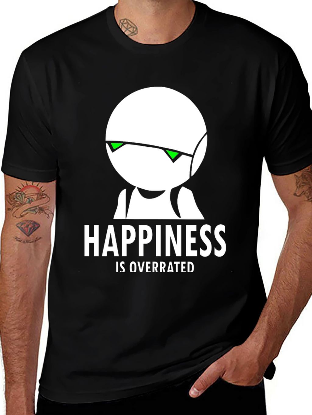 Happiness Is Overrated Black Graphic T-Shirt