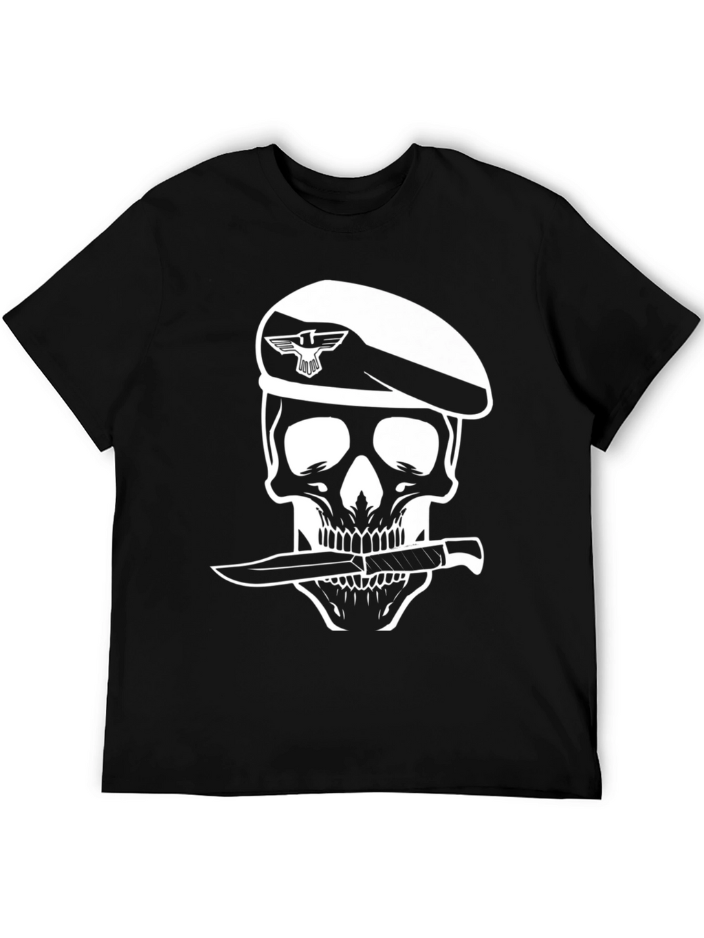 Skull Beret Knife T-Shirt - Edgy Graphic Tee