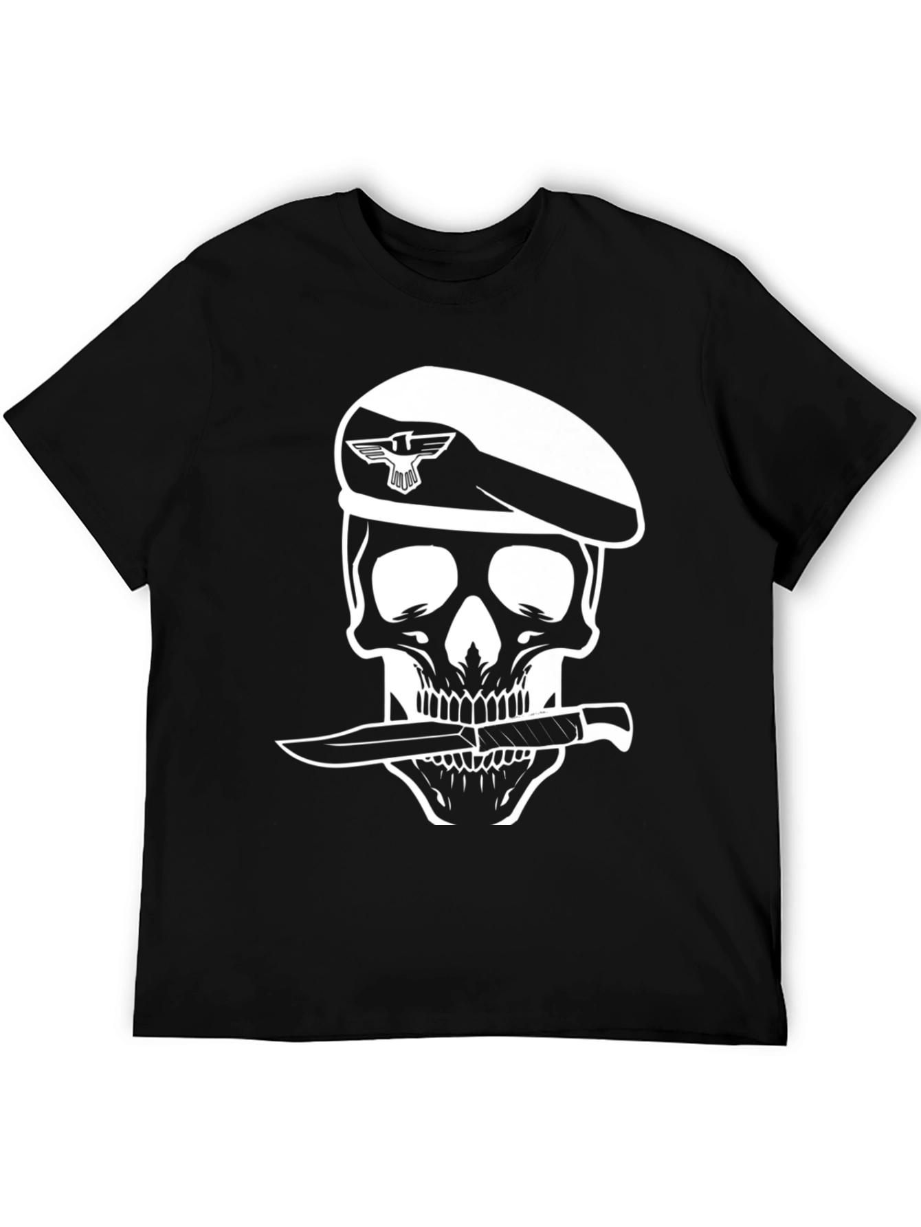Skull Beret Knife T-Shirt - Edgy Graphic Tee